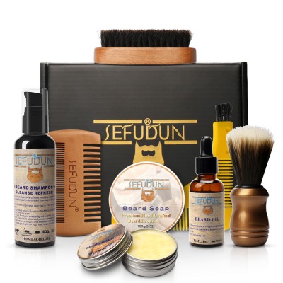 SEFUDUN Professional Men's Beard Care Styling Set Beard Oil Tools Brush Soap Comb Moisturizing