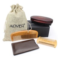 Aliver eco friendly 3 pcs set Beard Grooming Kit For Men Wood Beard Comb Brush Set